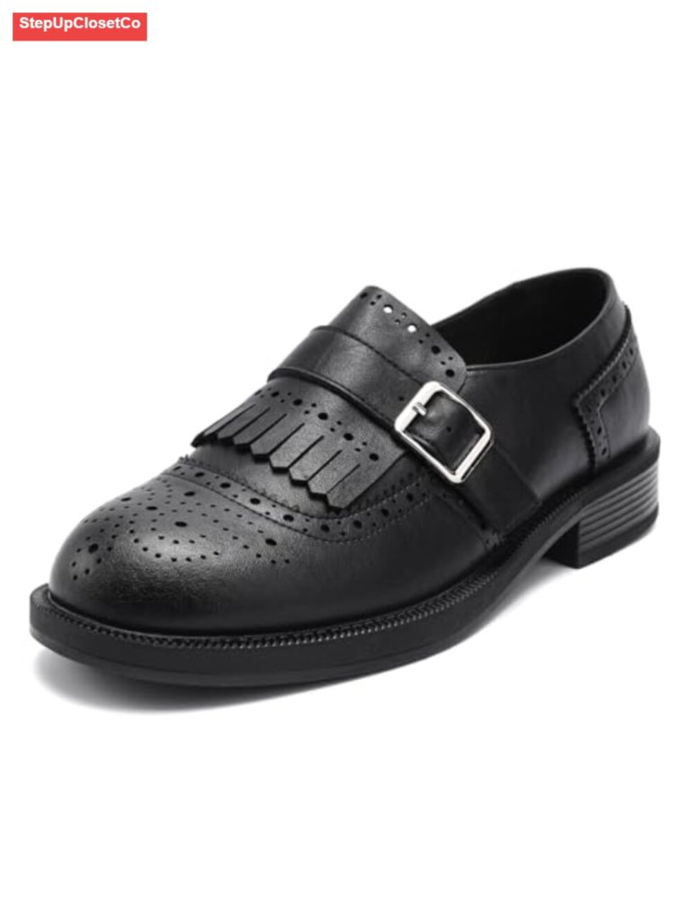 Women's Leather Platform Loafers with Lug Sole and Tassel, Slip-On Shoes for